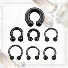 10G-0G Surgical Steel Black PVD Horseshoe Circular Barbell Internally Threaded