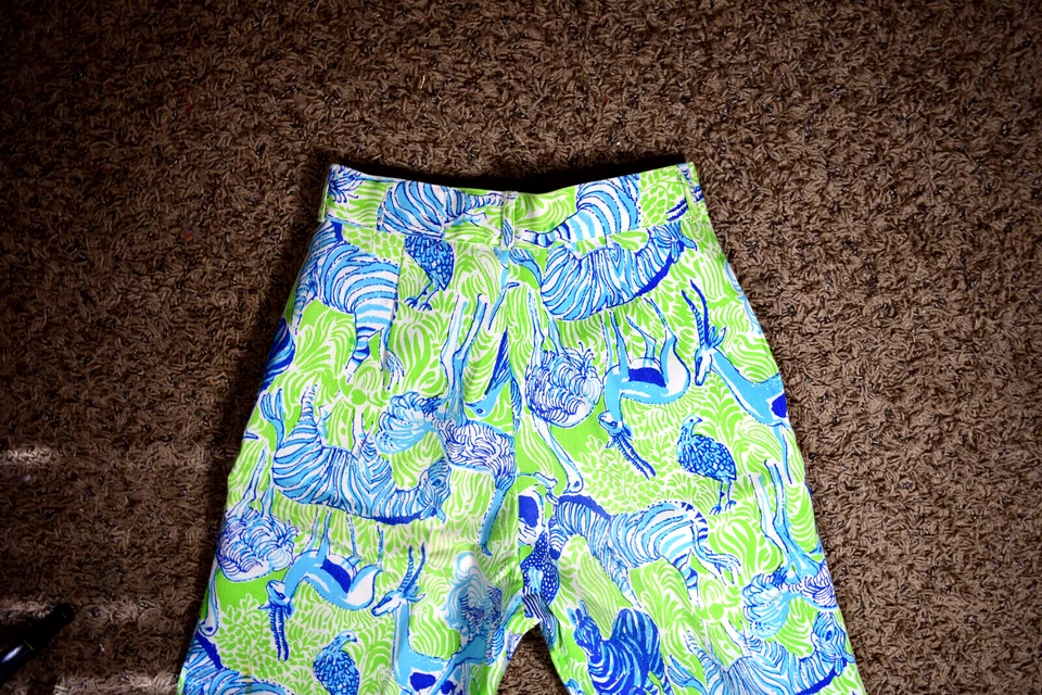 Pantalón Lilly Pulitzer LIza Vintage Talla XS/S 80s Animales Africanos Azul Lima Blanco Foto 4 de 4