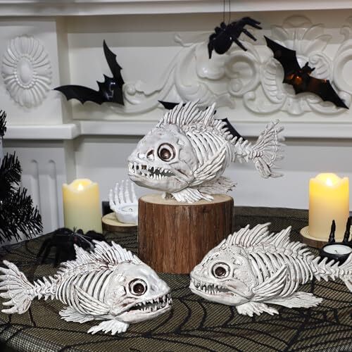 3 Pack Skeleton Fish Halloween Decor, Animals Skeleton Decorations