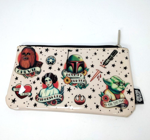 Loungefly Star Wars Tattoo Pouch Makeup Bag Zip Lined Vinyl Leia Yoda Chewie