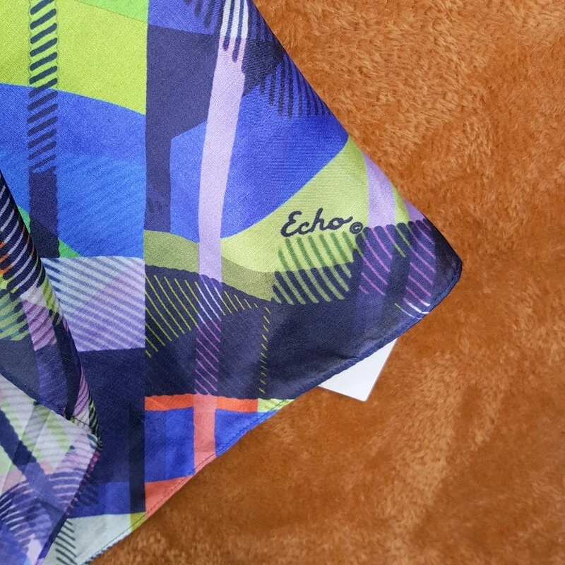 ECHO Womens Scarf Blue Geometric Rectangle Lightweight Silky 72x18 - Image 2 of 4