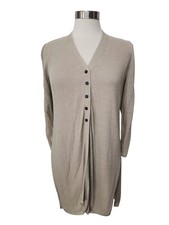 J.Jill Women Button Knit Midi Cardigan Sweater Tan Women's M Petite Linen Blend
