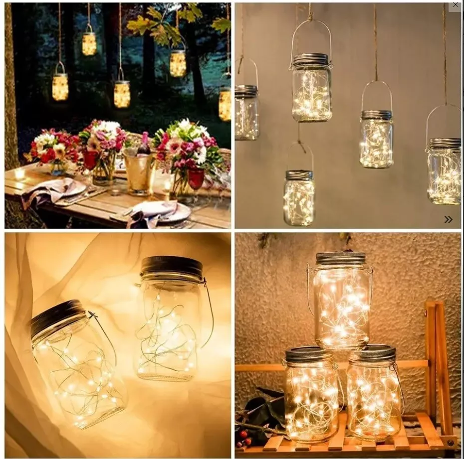 4 Solar Powered Mason Jar Lid Light LED Fairy Light String Lights Garden Decor