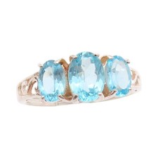 925 Sterling Silver Vintage Ring Oval Cut 3 Blue Topaz Swirls Cut SZ 6 RG32163