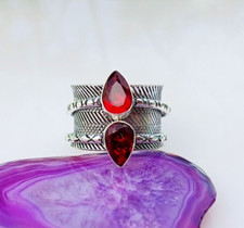 Mozambique Garnet Spinner Ring Solid 925 Sterling Silver Handmade Ring Jewelry