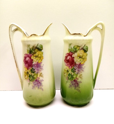 Antike seltene Porzellan/Keramik Wasserkrüge Krüge grün mit floralem Design