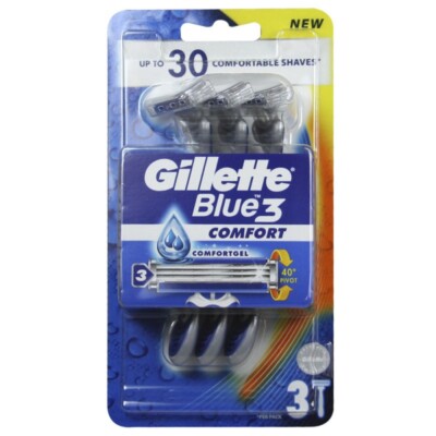 (12 PACKS) Gillette Blue3 Blue 3 Cool Comfort ~ 3 Disposable Razors, (Full Case)