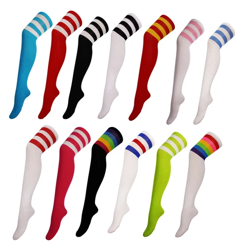 CHEERLEADER FOOTBALL STRIPED Over Knee High Stripe  Socks Ladies UK 4-7