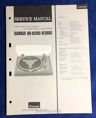 Original Sansui SR-B200 B200S / Auto-Return Turntable Service Manual -- BB1