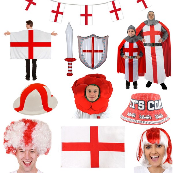 INGLATERRA DÍA DE SAN GEORGES DISFRACES ACCESORIOS CONJUNTO RUGBY CABALLERO LOTE DE DISFRACES