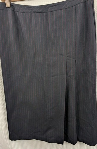 Evan Picone Greenwich Navy Pinstripe Midi A-Line Skirt Front Pleat Size 16 NWT