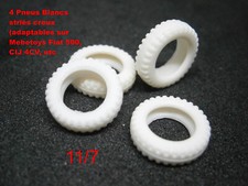 4 Pneus Blancs striés creux 11/7 (adaptables sur Mebetoys Fiat 500, CIJ 4CV, etc