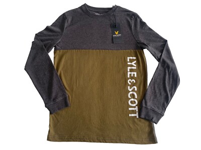 Lyle Scott Junior Long Sleeve Classic T-Shirt Grey Khaki UK 10