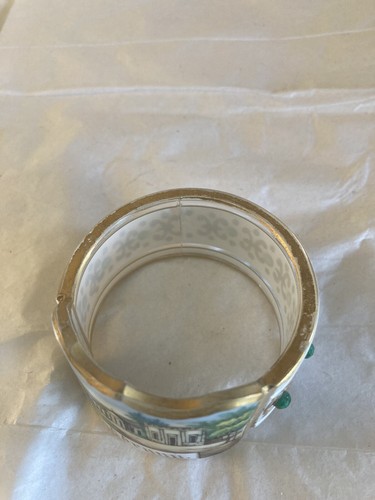 Antique Very Fancy Painted SAKBRUNN? Napkin Ring Jeweled Glass RARE - Picture 6 of 12