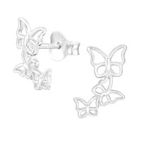 1 Paar Ohrringe Ohrstecker 925 Sterling Silber Dreifacher Schmetterling