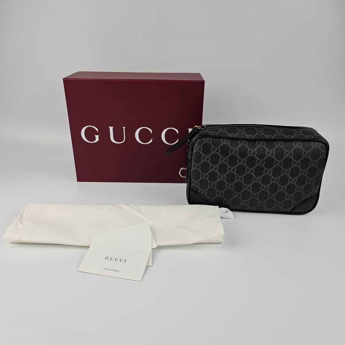 GUCCI GG Emblem Small Black Fabric Toiletry Case New