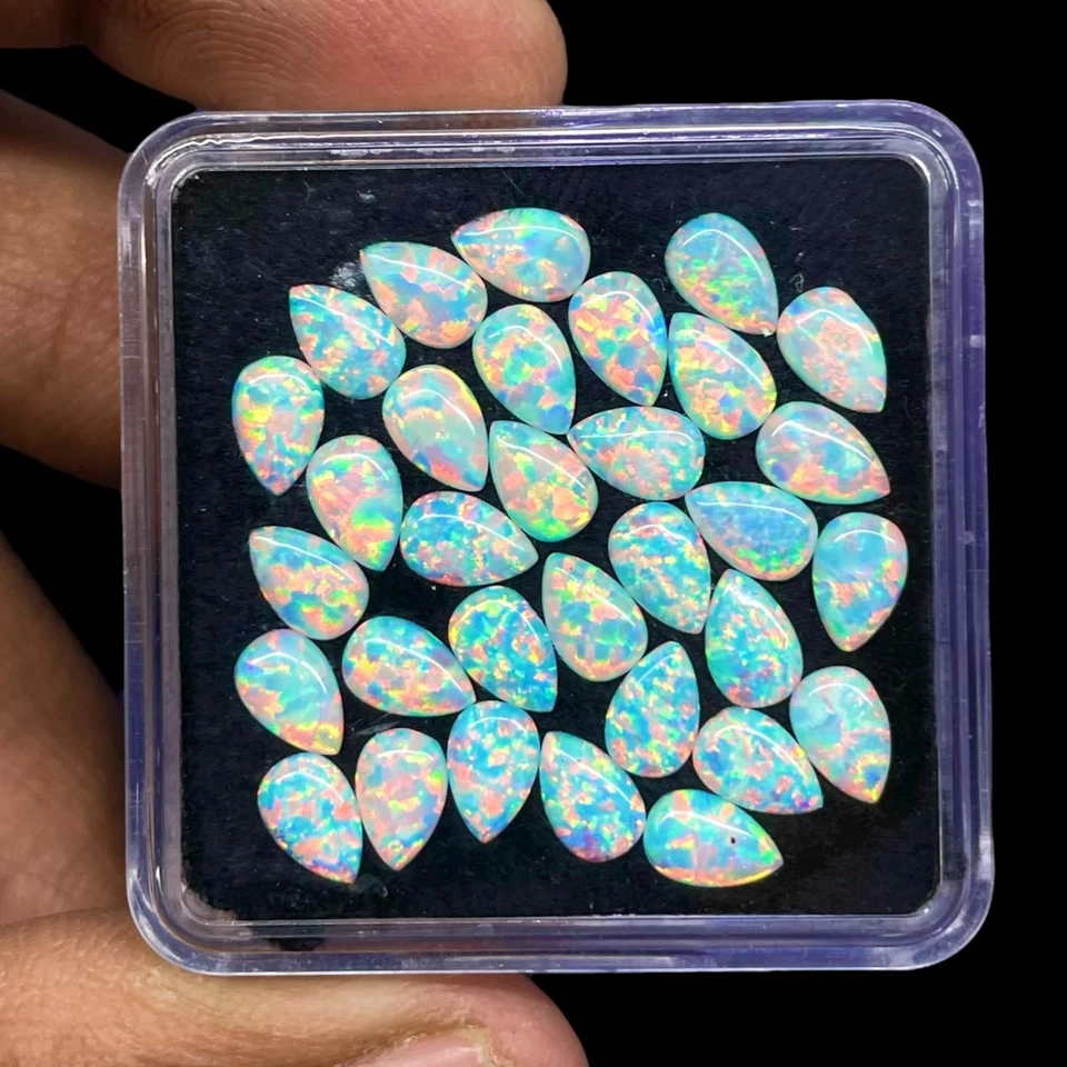 10 Pcs Australian Opal 6x4mm Pear Cabochon AAA Quality Lab Created Gemstones Lot - Image 3 of 4