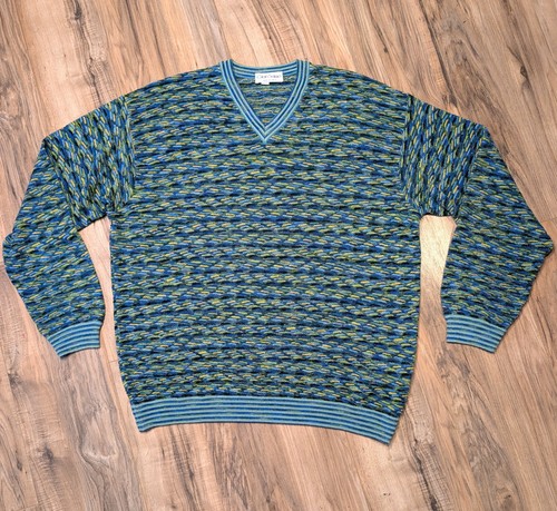 Gran Sasso, Vintage Gran Sasso Men's Knit Sweater Made in Italy Green & Blue XL Viscose