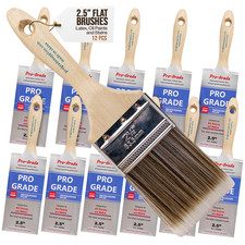 12-Pack - 2.5" Flat Brushes for All Latex and Oil Paints Stains