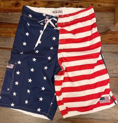 Exist American Flag Mens Swim Trunks USA Swimsuit  Lined Size M