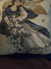 Small Vintage Needle Point Angel Pillow With Velvet Back