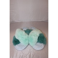 Stars Above Women's Blue Teal Fuzzy Slippers Slide Sandals Cross Size  