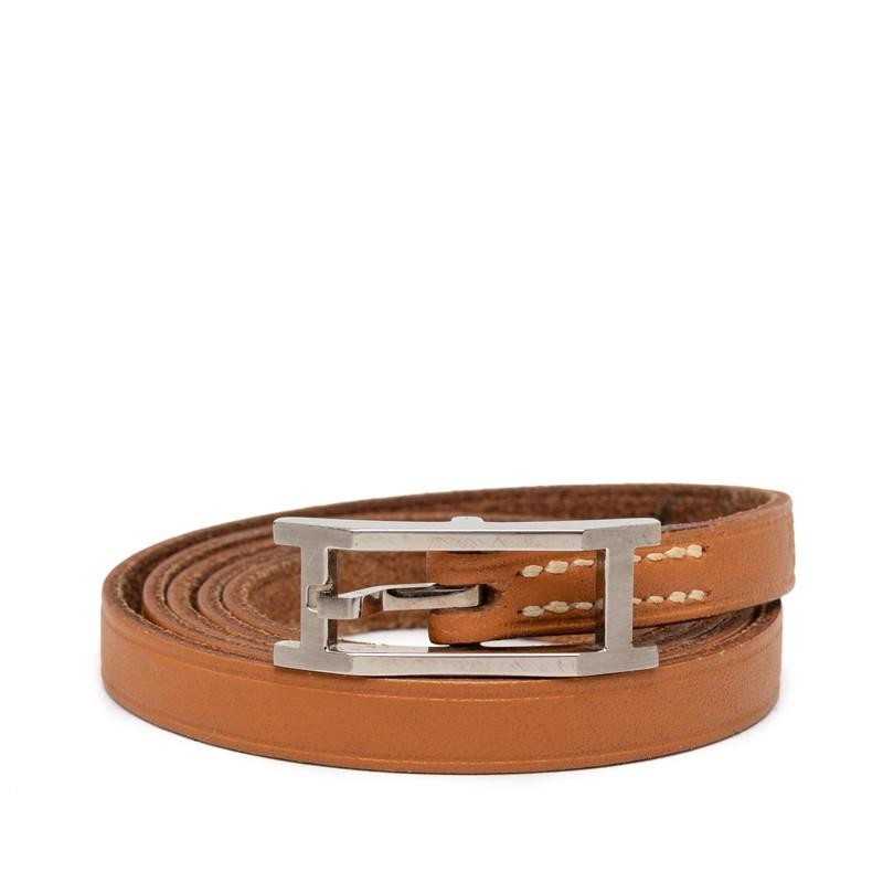 Hermes Apres Double Tour Bracelet 5-Strand Brown Leather Ladies