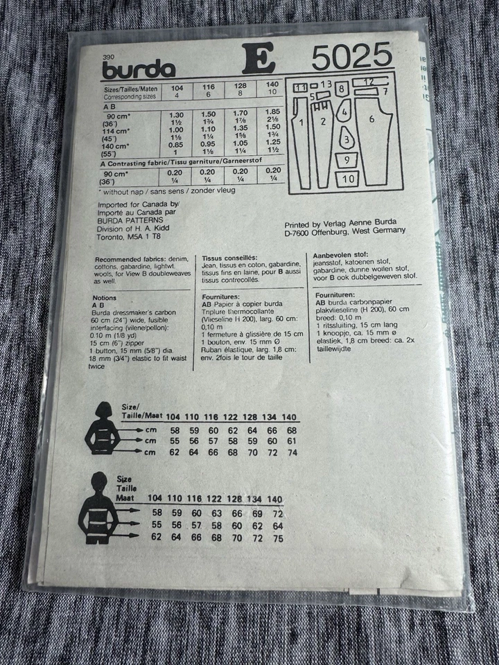 Burda VTG Pattern 5025 Kids Pants NEW SZ 4-10 Unisex UC;Ff - Image 4 of 4