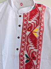 Kurta Punjabi Cotton Jamdani Weaving White Red Wedding Festive Party Wear 40