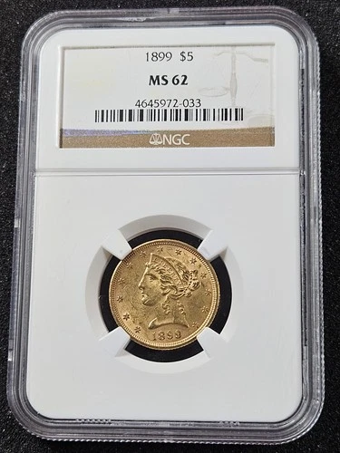 🌟 1899 Liberty Head Gold $5 Half-Eagle US Coin NGC MS62