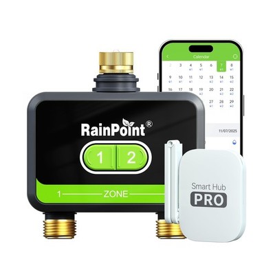 RainPoint WiFi Water Timer for Garden Hose with Brass Inlet & Outlet, 2-Zone ...