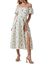 ASTR the Label White Blue Floral Off Shoulder Puff Sleeve Midi Dress S NWT