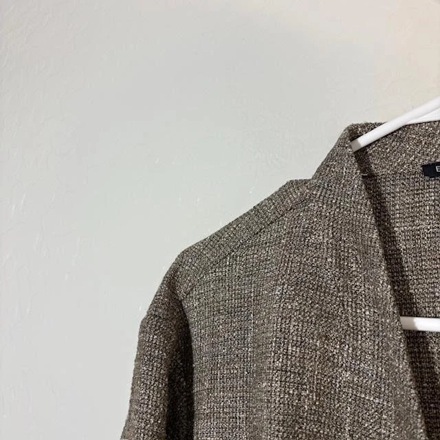 Chaqueta Blazer Eileen Fisher Mujer Grande Marrón Gris Frente Abierto Forrada Seda Tweed Foto 2 de 4