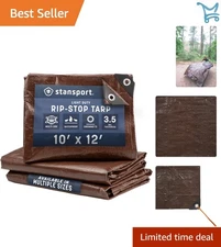 Light-Duty Rip-Stop Tarp Brown 10x12 Waterproof Camping Cover Tarpaulin