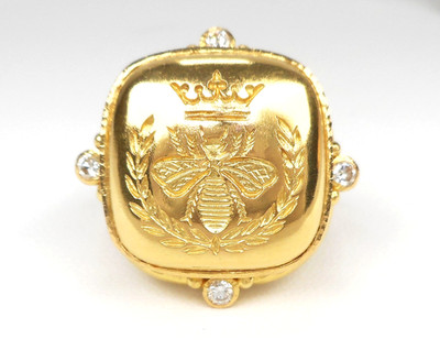 BNIB Elizabeth Locke 19K Gold Queen BEE  Diamond Carved Intaglio Ring ~$9950 +