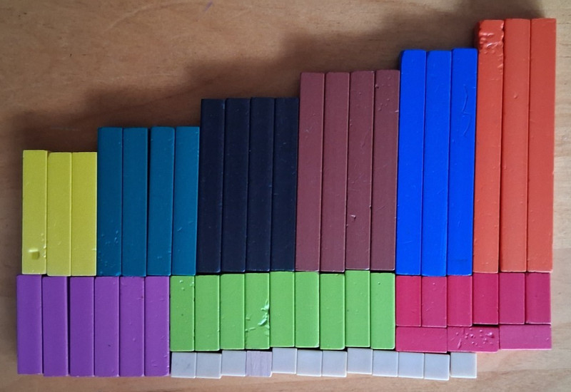 School Supplies Set of 57 Wooden Cuisenaire Colored Rods; used