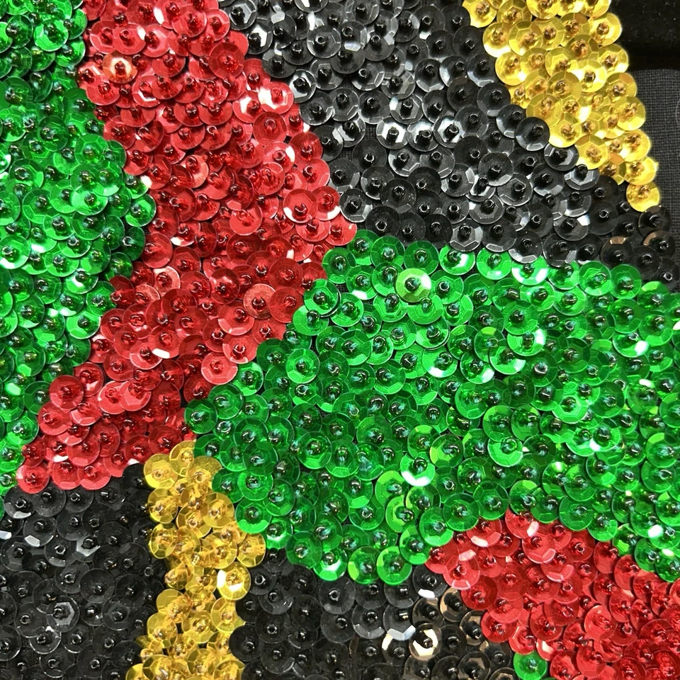 VTG All Sequin Beaded Vest 80s Black Red Green Gold Holiday Snaps Tie Medium - Image 3 of 4