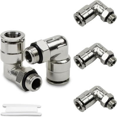 5 Stück 8mm Schlauch AD x 1/4'' BSP-Außengewinde mit O-Ring-Winkelstück Vernickel