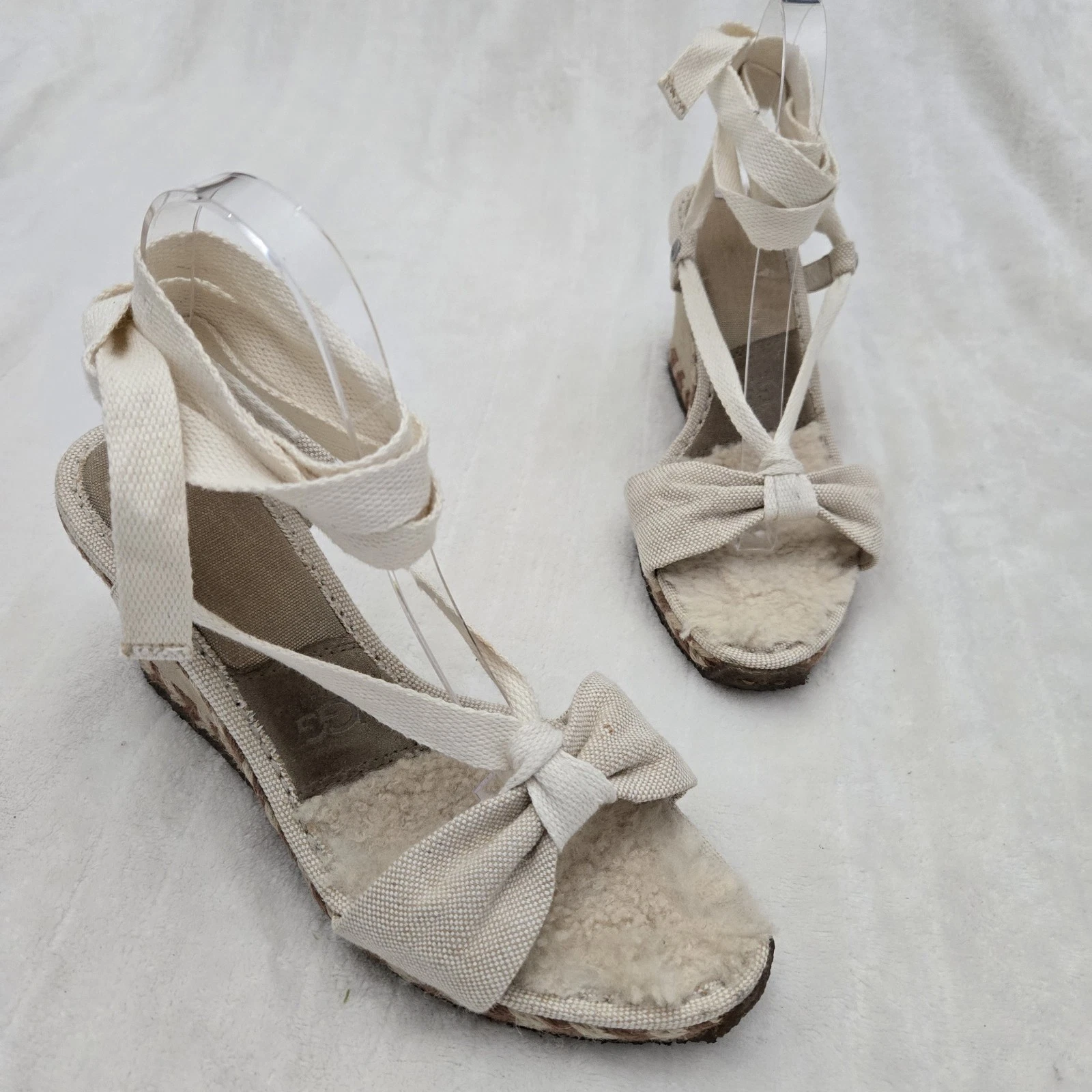 UGG Australia Espadrillas Zeppa Sandali Gladiatore Beige Tg 10 Punta Aperta Costiera