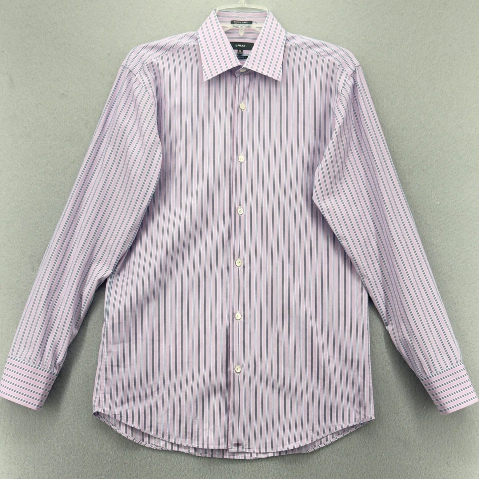Мужская приталенная рубашка Sarar в полоску розовая синяя с длинным рукавом 15 32/33 - Изображение 2 из 4