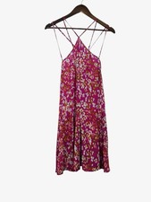 Anthropologie Size Medium Sheer Pink Floral Mini Dress Criss-Cross Back