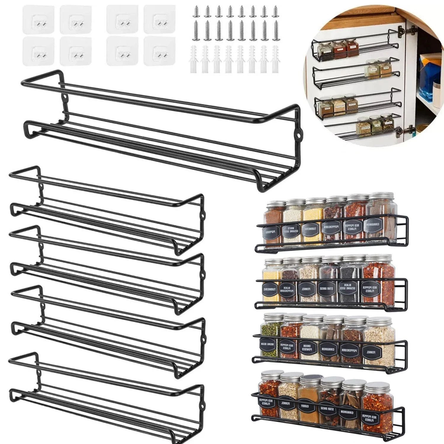 4/8Pack Kitchen Spice Rack Organizer Storage Shelf Cabinet Jar Holder Wall Mount