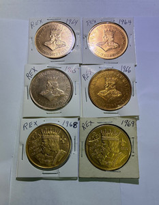 Rex King of Carnival New Orleans Mardi Gras Doubloons (Lot of 6) = 1960s
