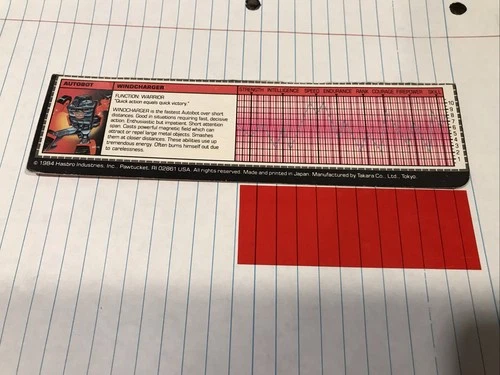 Original TRANSFORMERS G1 WINDCHARGER Tech Spec Card VINTAGE Bio/Stats CUT-OUT
