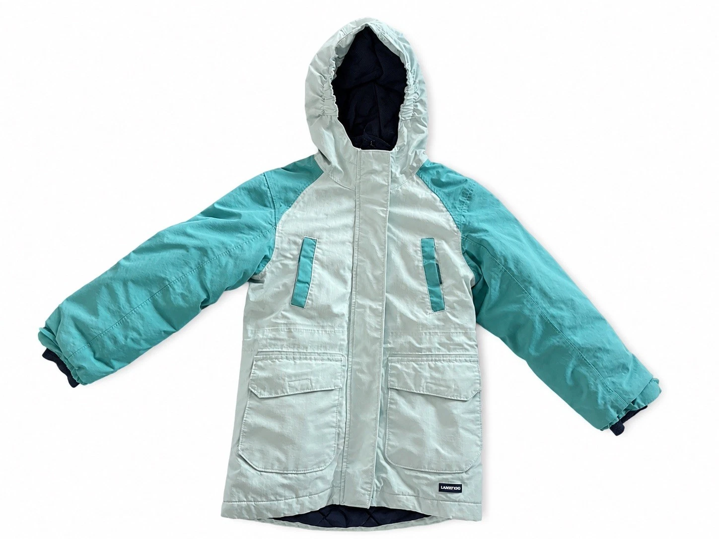 Lands End Girls Squall Jacket M 5-6 Teal Blue Waterproof Hooded Winter Coat