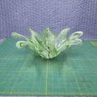 Vintage Art Glass Murano Bowl Green White Swirl Pattern Large 16" 8 Point Twist