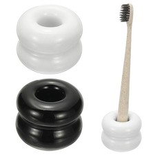 2Pcs Mini Ceramics Toothbrush Holder Stands, White, Black