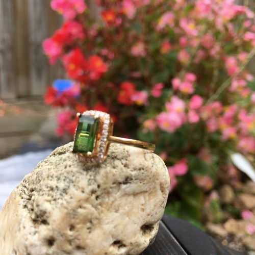 KG66 Natural GREEN Tourmaline W/diamonds in 18K Rose Gold ring - 第 2/11 張圖片