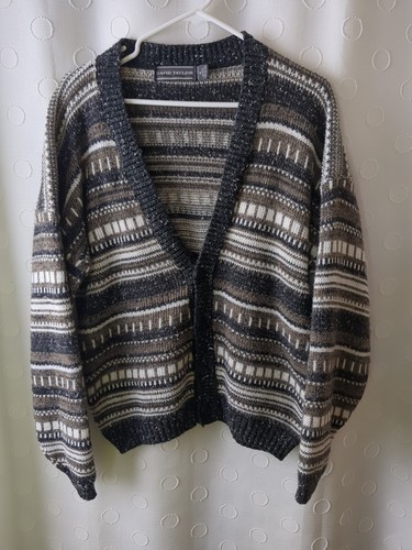 David Taylor Mens Cardigan Sweater Sz M 90s Plaid Grandpa Grunge Layered Vtg USA - 第 1/10 張圖片