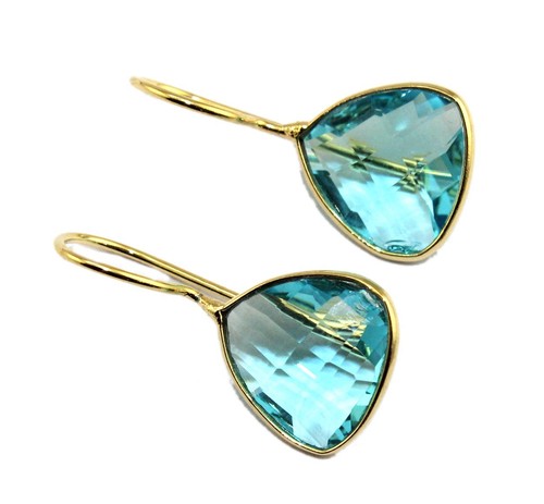 Sale! Trillion Hydro Quartz Chalcedony Gold Plated Dangle Bezel Earrings Jewelry - Picture 2 of 27